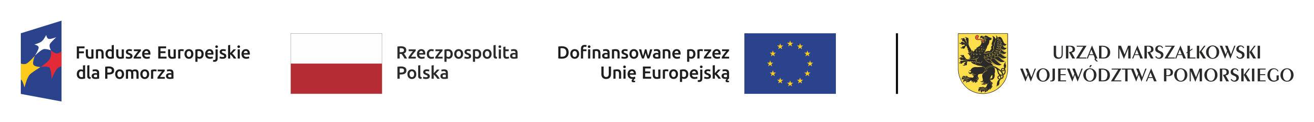 Podstawowy ciąg logotypów Fundusze Europejskie dla Pomorza 2021-2027