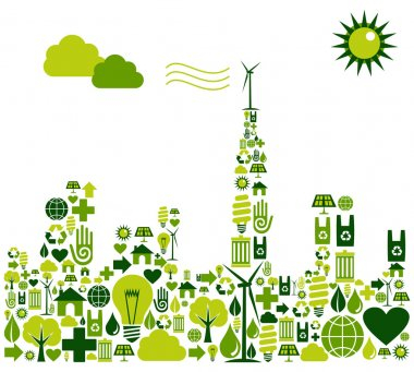 zielona ilustracja przedstawiająca miasto