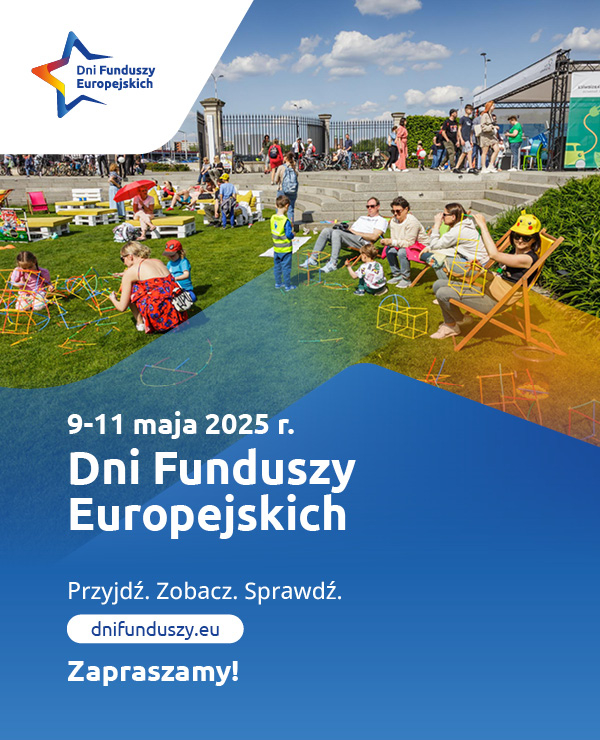 Ulotka reklamująca dni funduszy europejskich, na której widnieje logo i zdjęcie ludzi na jakimś wydarzeniu.