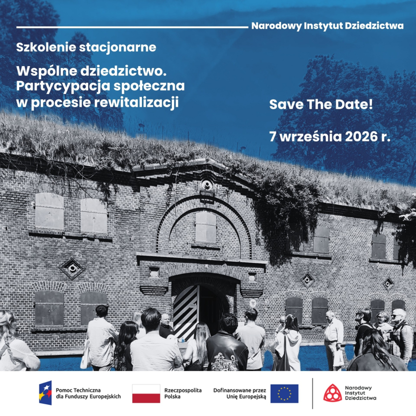 Grafika przedstawiająca ludzi stojących przed bunkrem. Zaproszenie na szkolenie