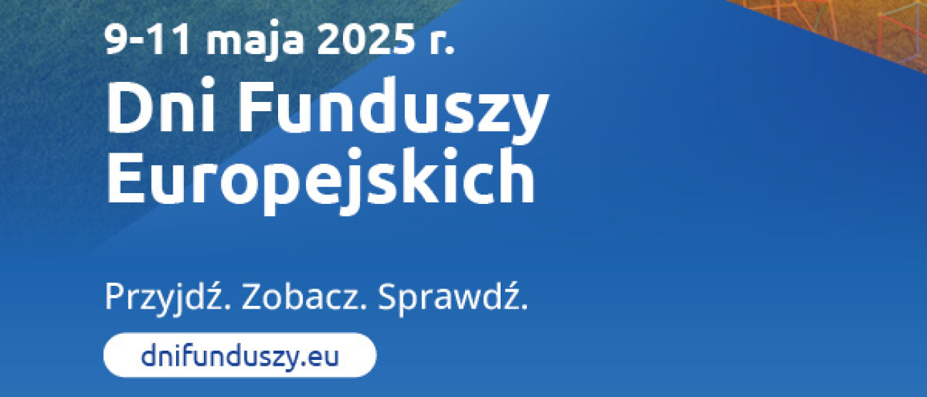 Ulotka reklamująca dni funduszy europejskich, na której widnieje logo i zdjęcie ludzi na jakimś wydarzeniu.